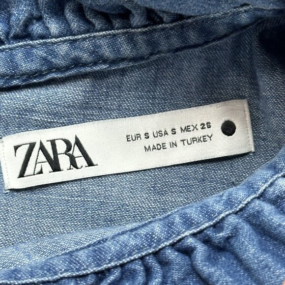 Zara Women's Cottagecore Modest Zip Back Denim Top Long Sleeve Size S Blue - Picture 6 of 7